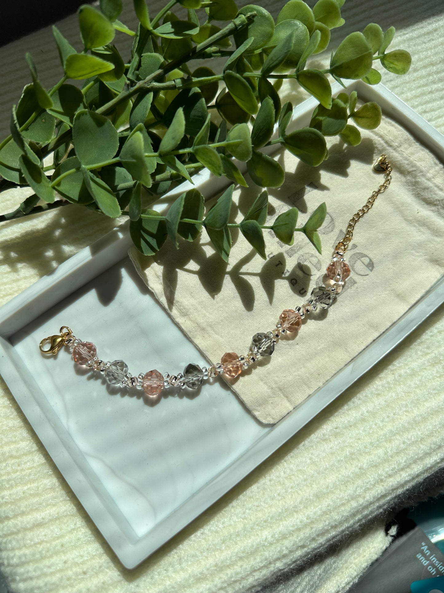 Jean Bracelet | Glass Beaded Bracelet (Peachy Pink & Gray)