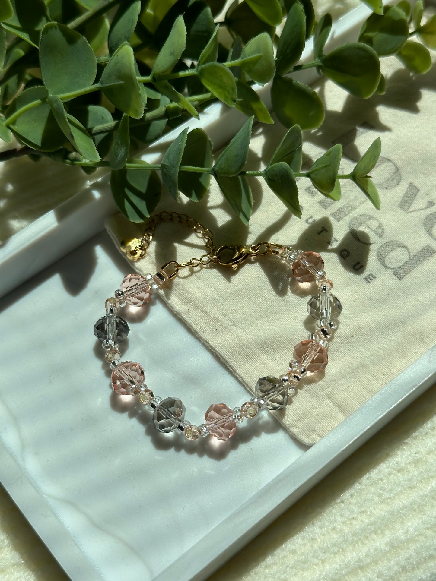 Jean Bracelet | Glass Beaded Bracelet (Peachy Pink & Gray)