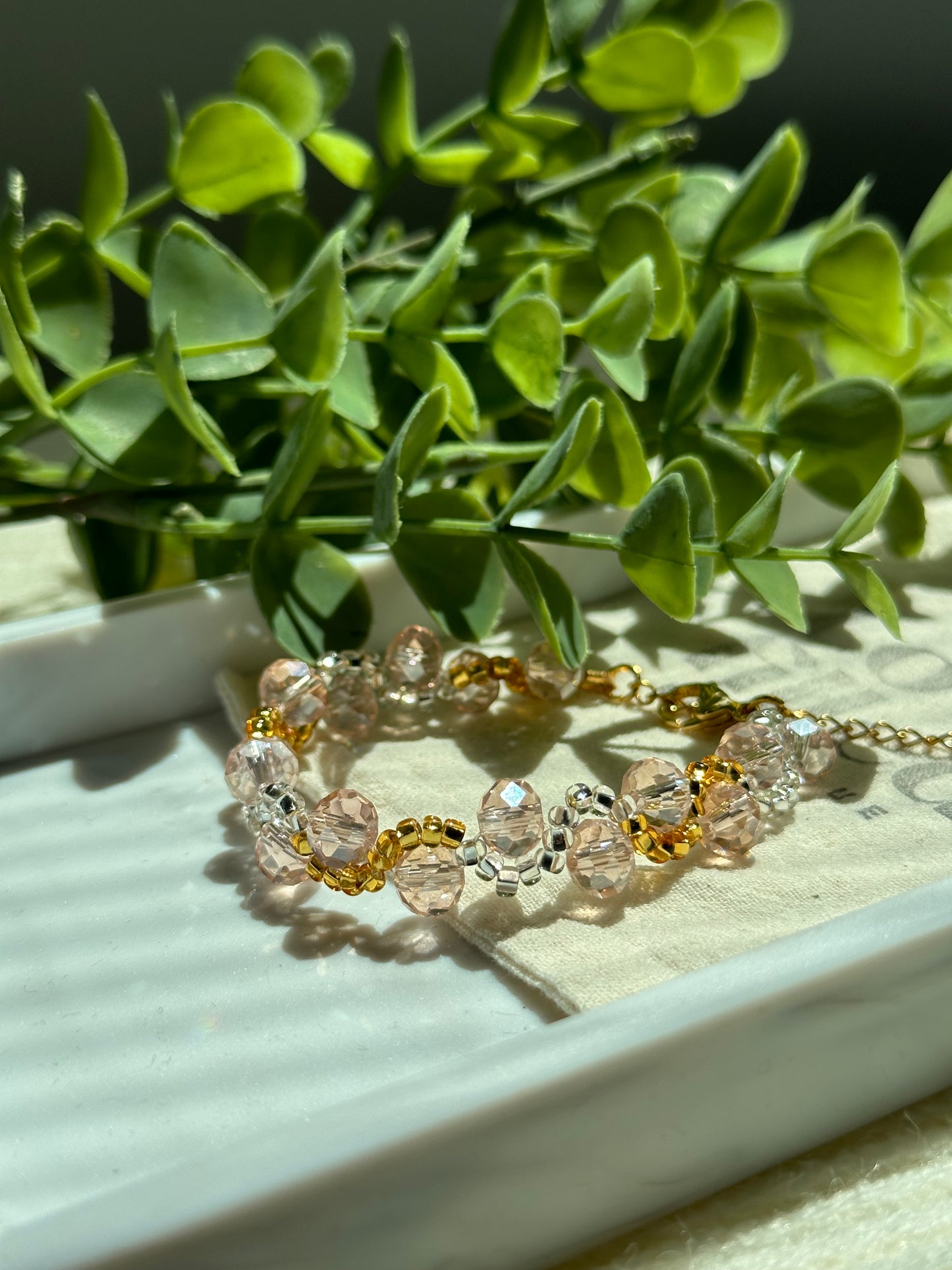 Claire Bracelet | Glass Beaded Bracelet (Peachy Pink)
