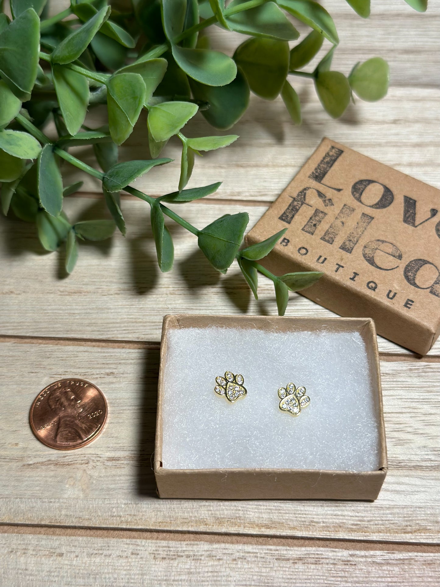 Gold Dog Paw Stud Earrings | 925 Sterling Silver