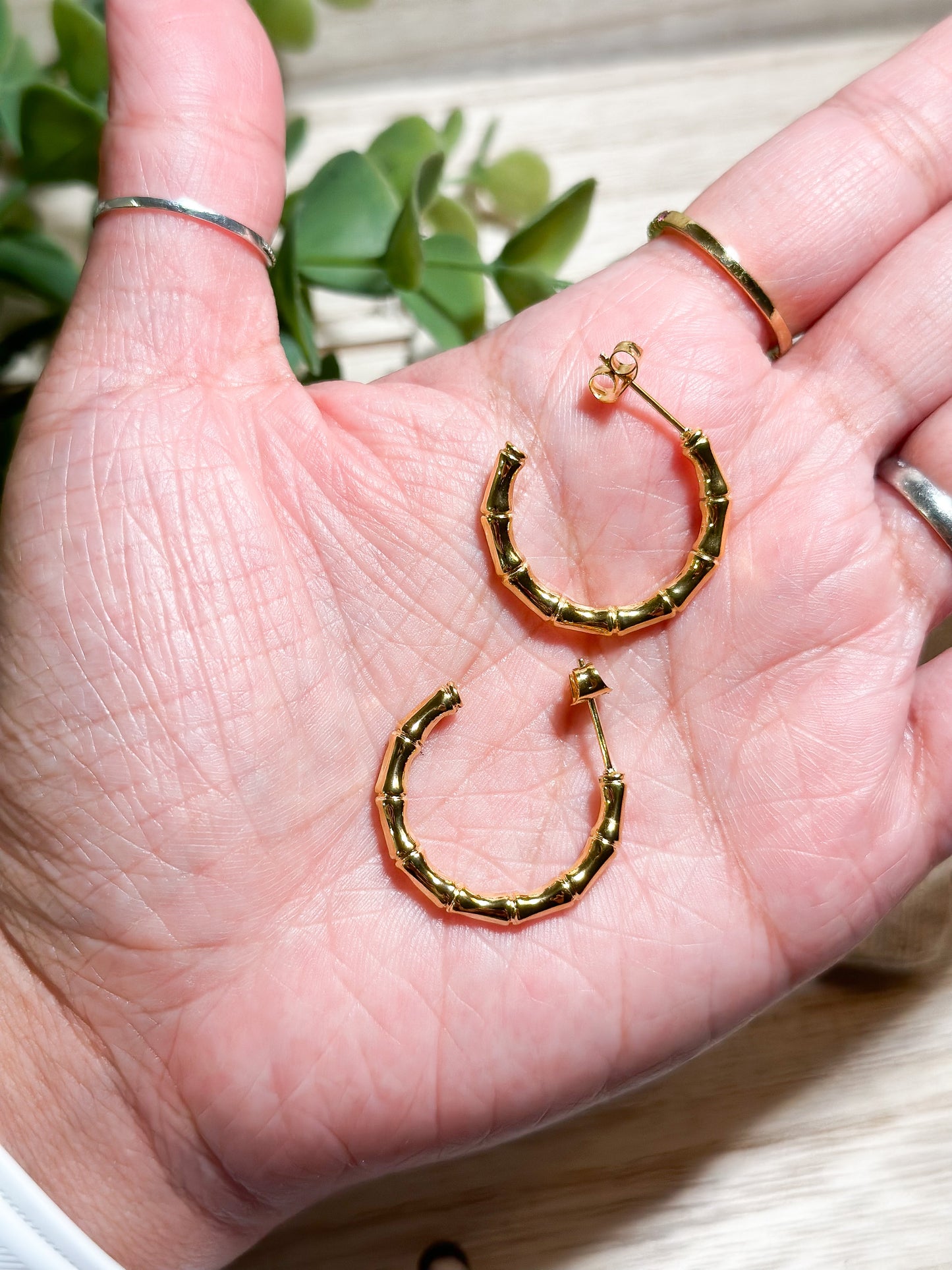 Gold Bamboo Hoop Earrings| Gold Plated Stainless Steel