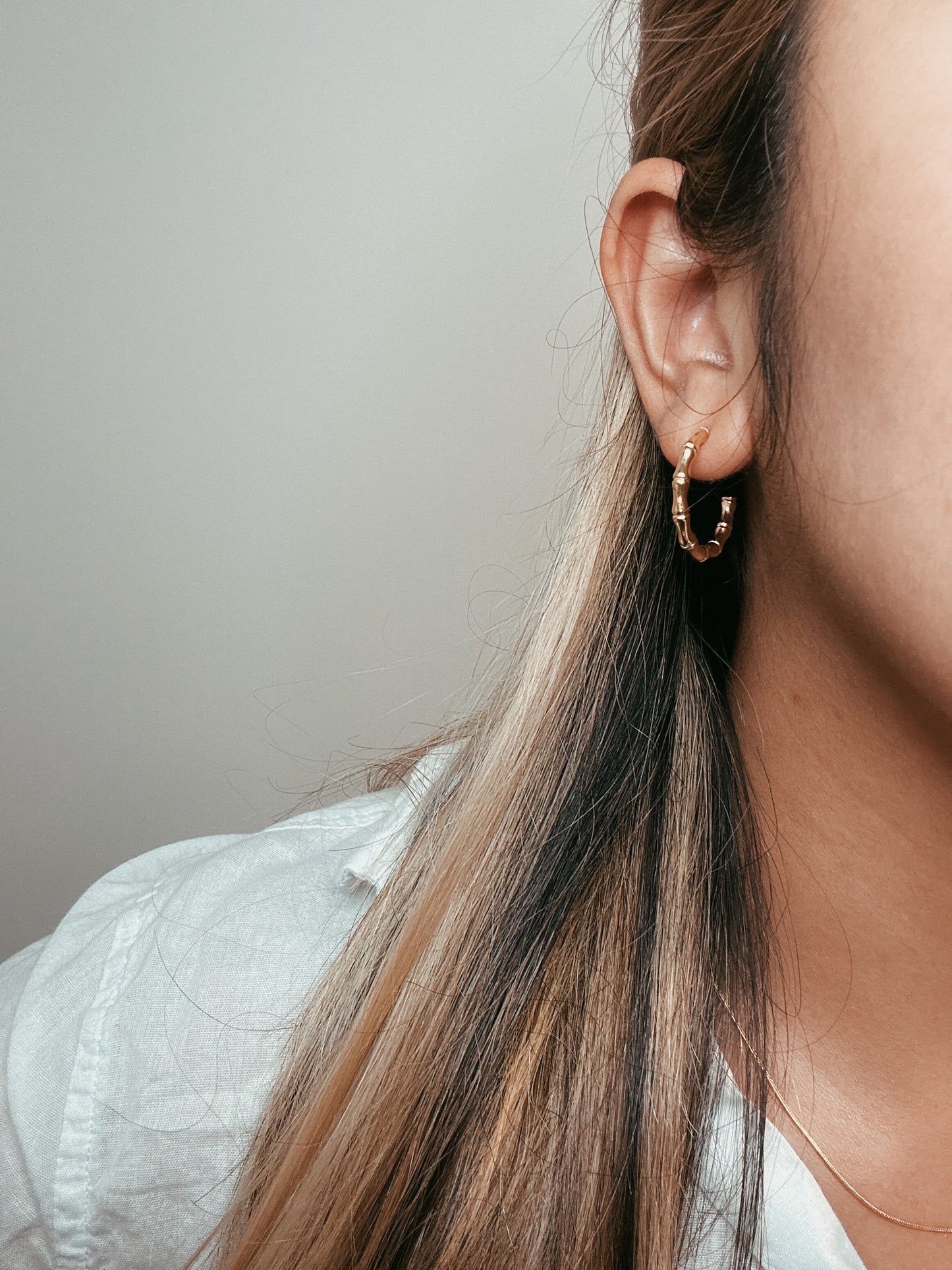 Gold Bamboo Hoop Earrings| S. Steel