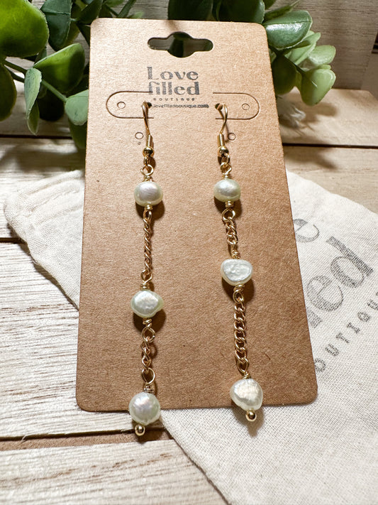 Iris Fresh Water Pearl Dangling Earrings  | Soft mint green colored pearls