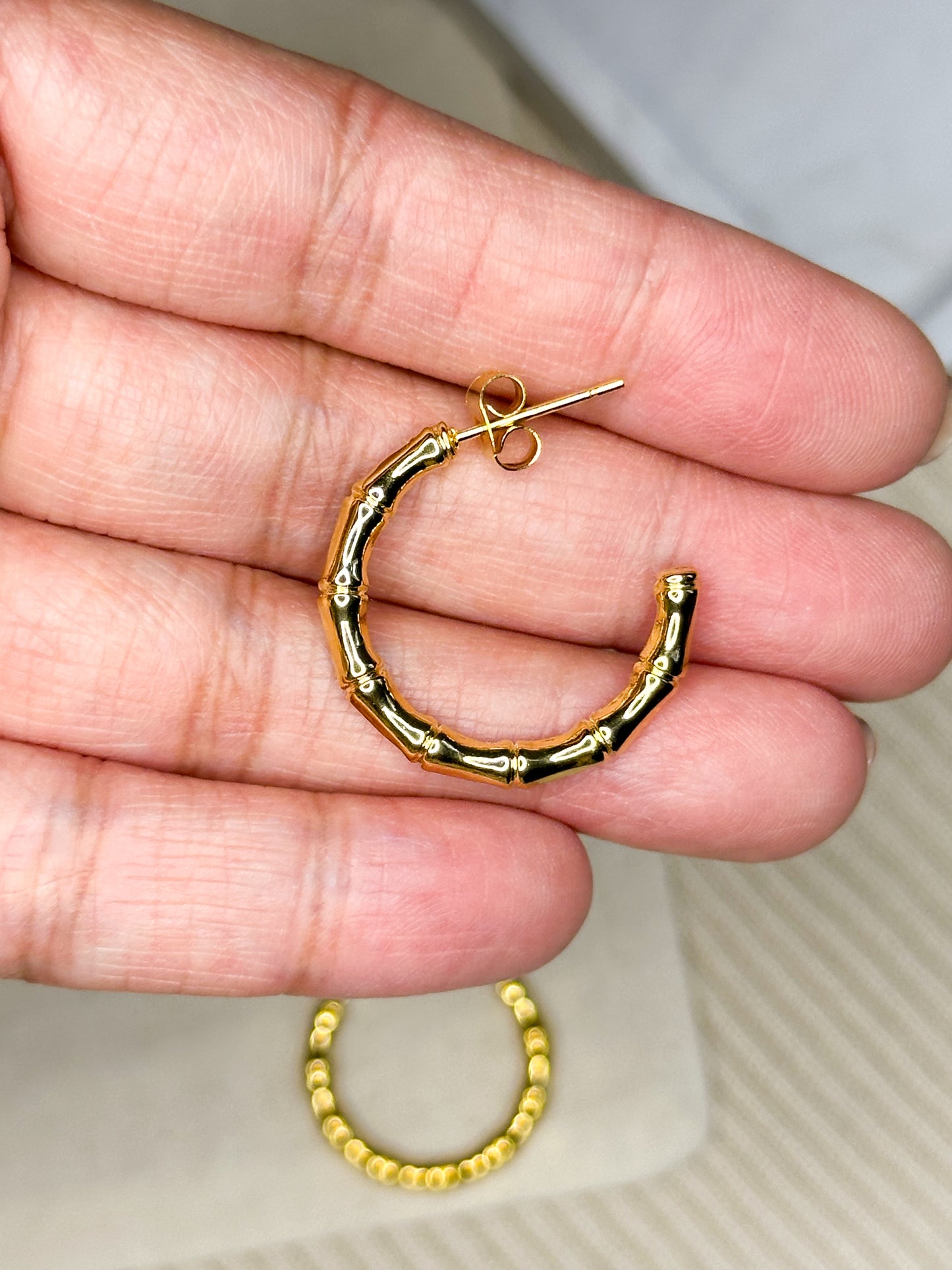 Gold Bamboo Hoop Earrings| S. Steel