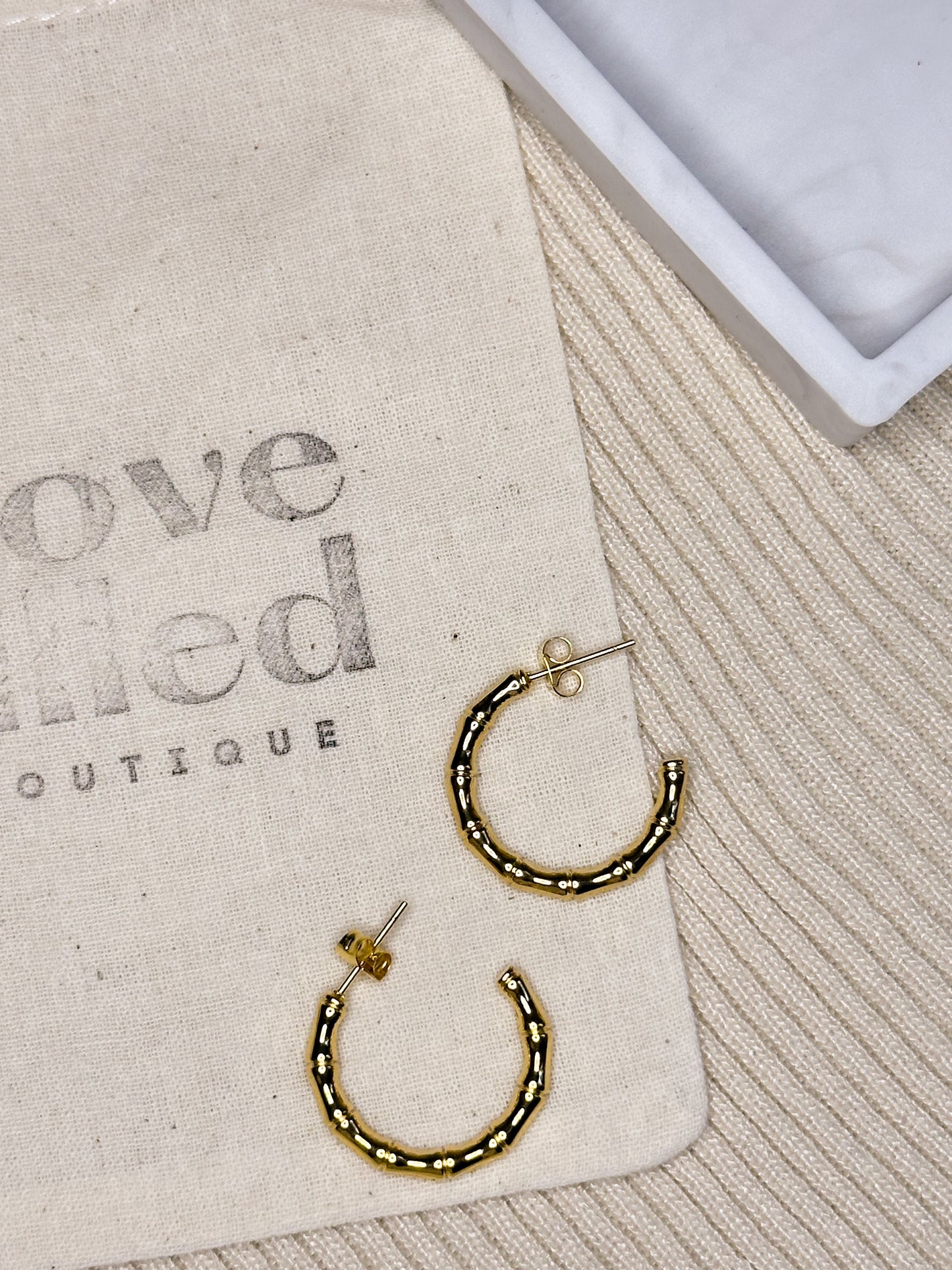 Gold Bamboo Hoop Earrings| S. Steel