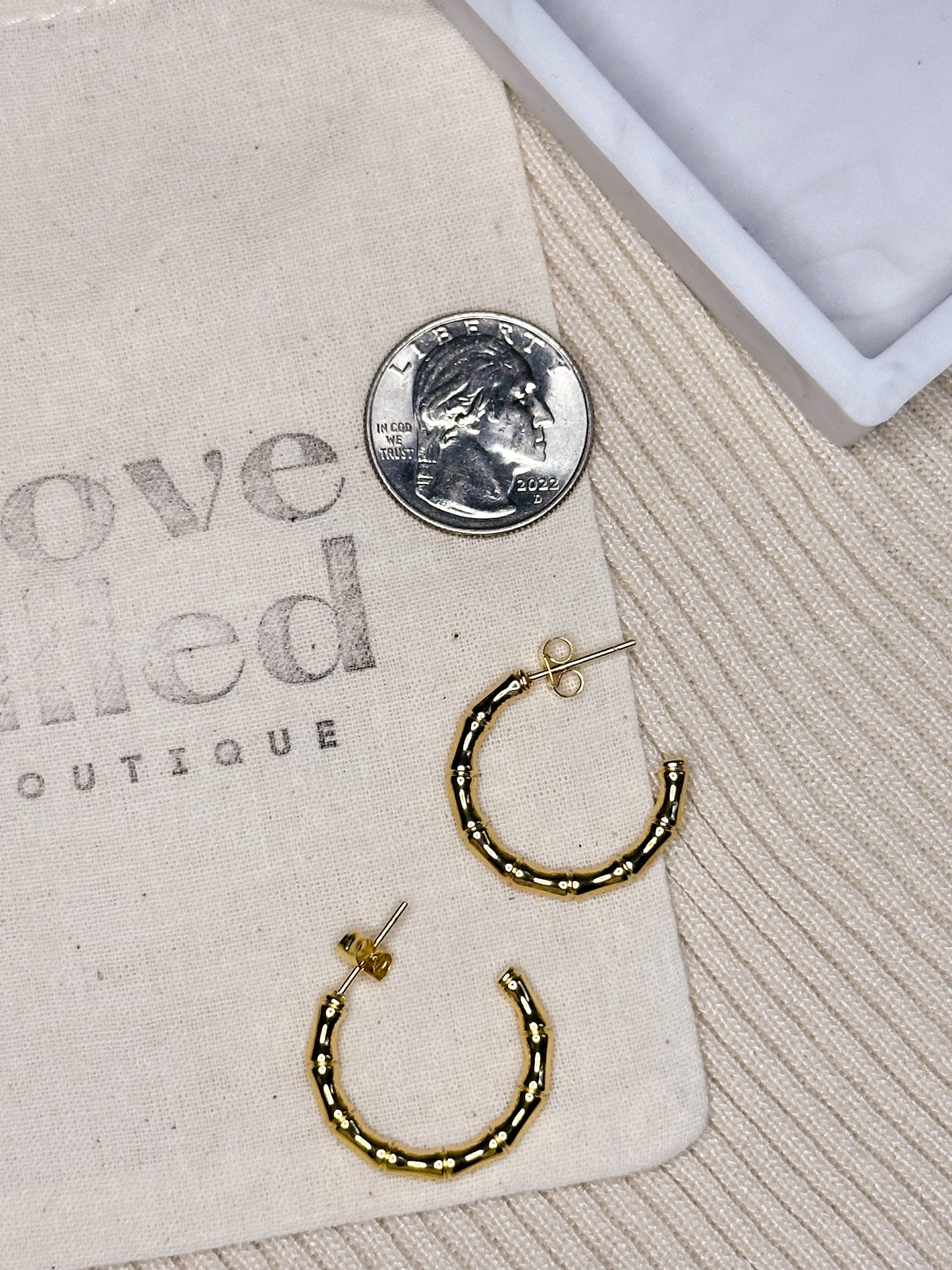 Gold Bamboo Hoop Earrings| S. Steel