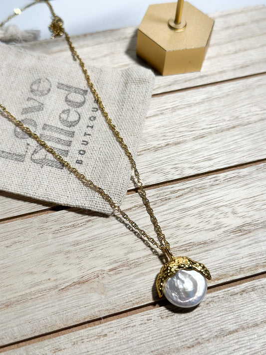 Gold Plated Stainless Steel Pearl Necklace
