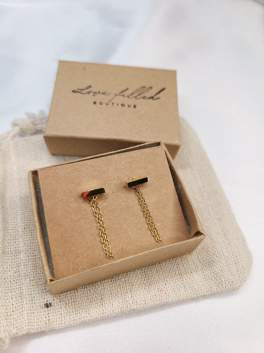 Gold Bar Drop Earrings| S.Steel